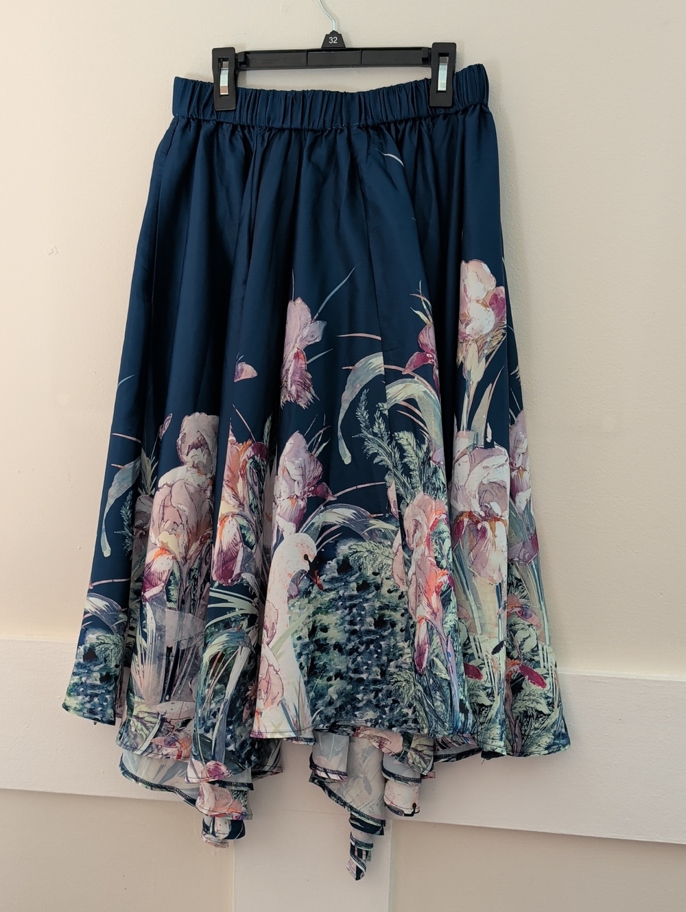 Anthropologie Navy Floral High-Low Skirt